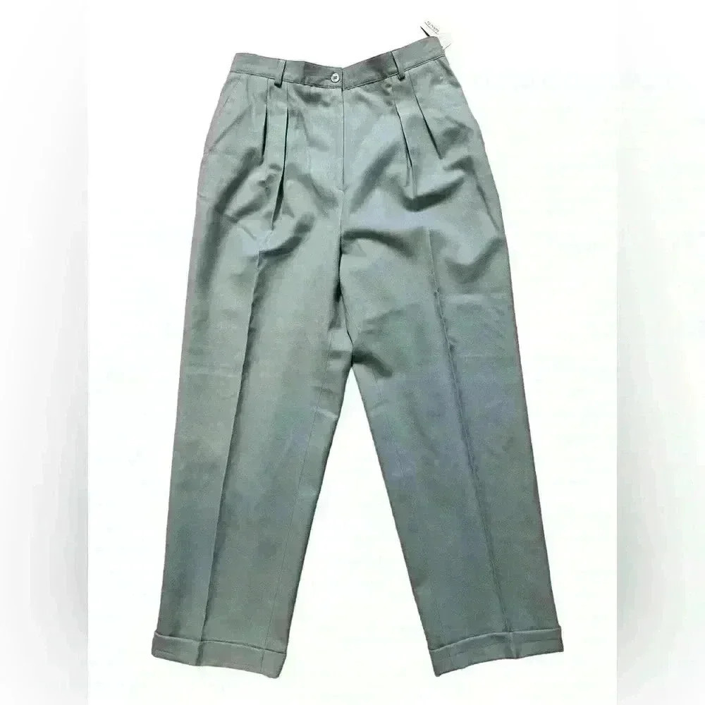 VTG Talbots Women Sage Wool Pleated Front Straight Leg Ankle Pants NWT